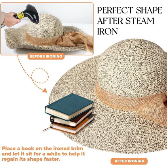 Beach Sun Hat Women Straw Wide Brim Packable UPF 50+ UV Protection Summer